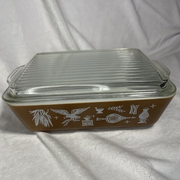Vtg PYREX #0503 Refrigerator Casserole Dish 1 1/2 qt w/Lid Early American Brown - Picture 1 of 10